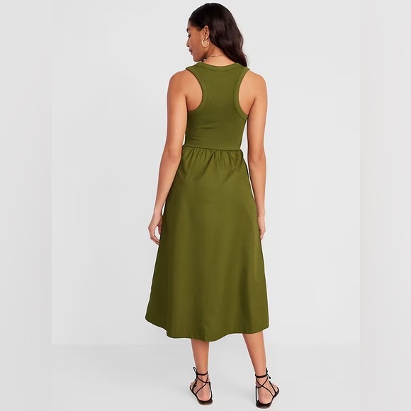 Fit & Flare Combination Midi Dress Green - Picture 2 of 6